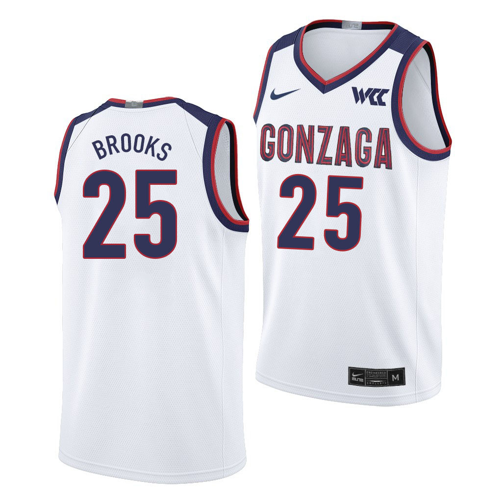 Men #25 Colby Brooks Gonzaga Bulldogs College Basketball Jerseys Sale-White